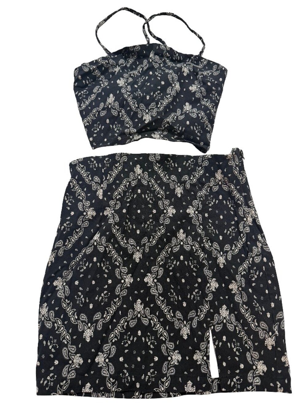 Garage Black White Paisley Outfit Bandana Crop Skirt Set Lace Small Women's
